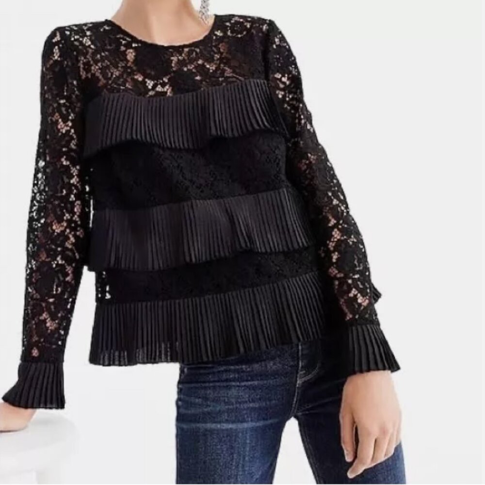 J.Crew Pleated Ruffled Lace Blouse sz 0